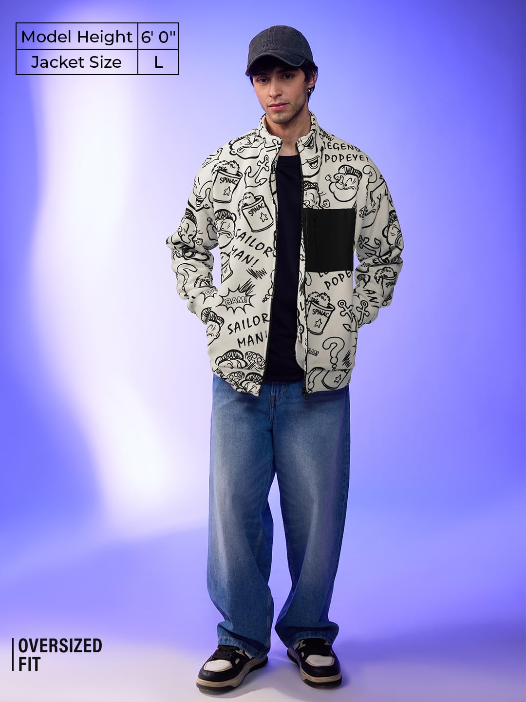 The Souled Store Official Popeye: Sailor Style Long Sleeve Collared Neck Button Front Denim Jackets for Men and Boys - Classic and Versatile Outerwear Essentials