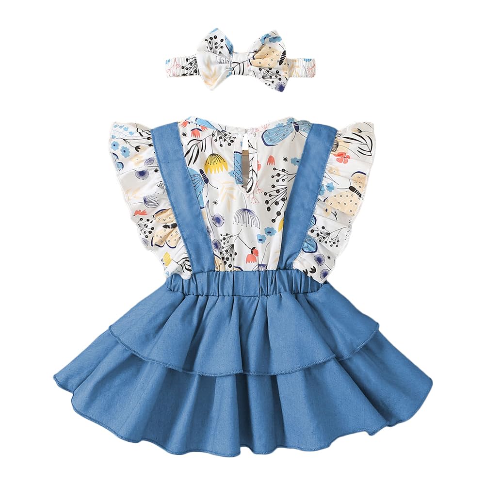 Hopscotch Girls Graphic Cotton Butterfly Sleeves Fit Flare Plain Casual Dresses in Blue Color for Ages 9-12 Months (GOO-4681165)