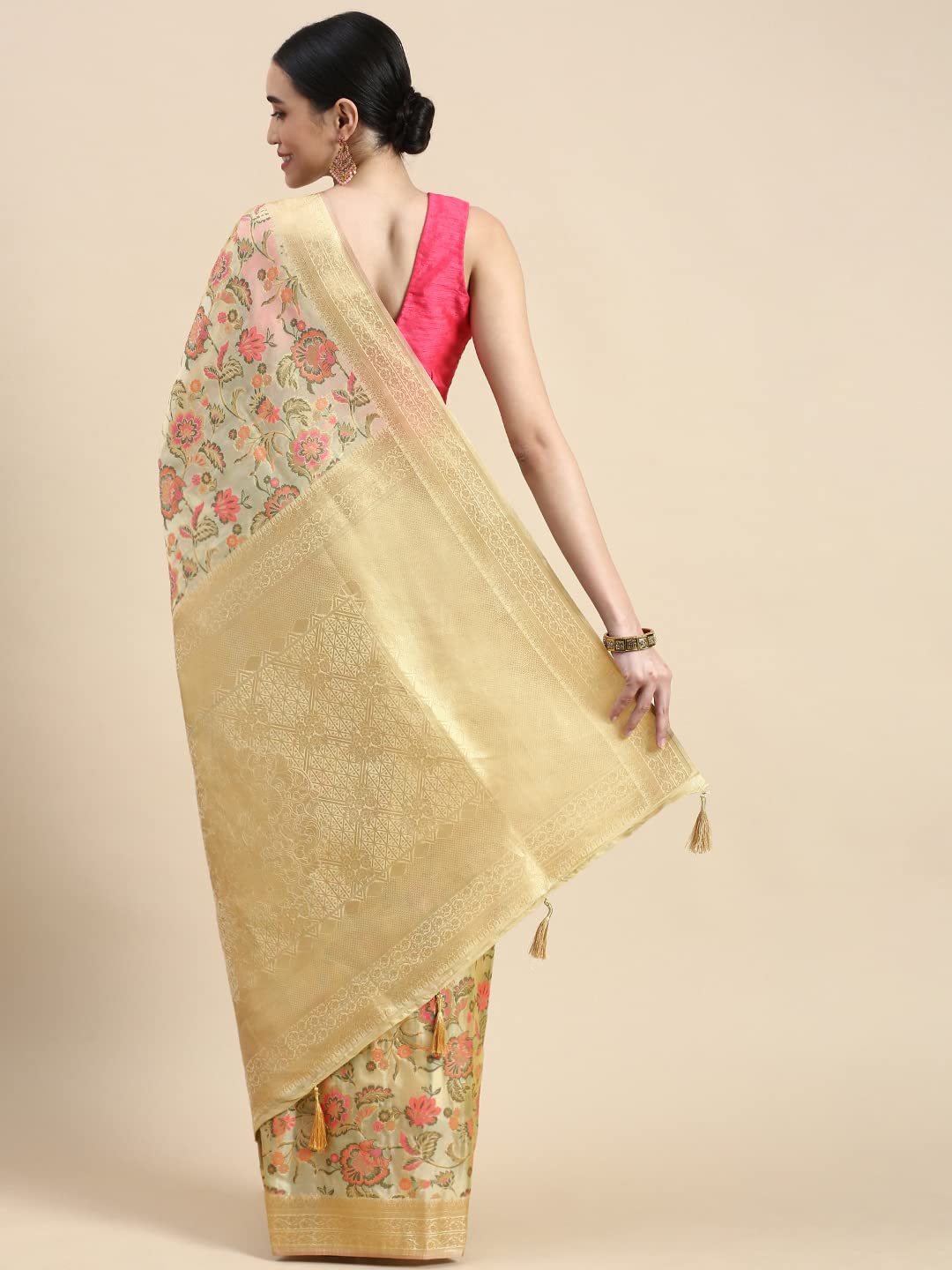 MOHEY Women's Saree, Suitable for Party, Anniversary & Wedding Sari for Women, All Over Jaal, Bordered Art Silk (Off White)