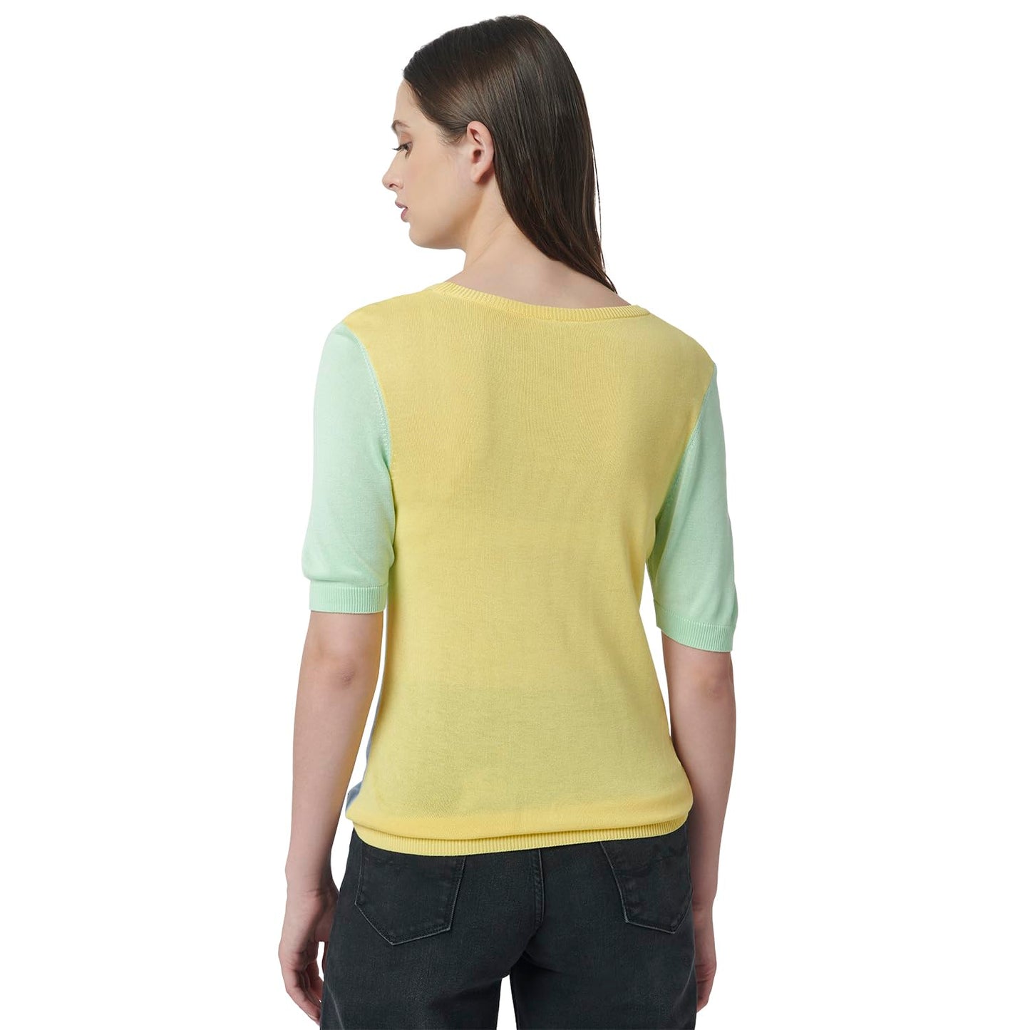 Pepe Jeans Color Block Viscose Round Neck Women's T-Shirt (Pink, Medium)