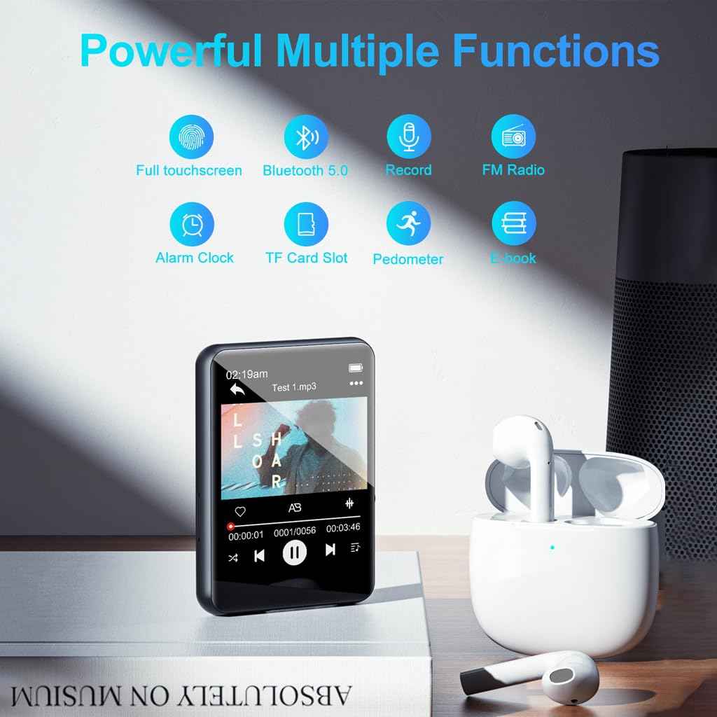 AUDIOCULAR M31 32GB Portable Mp3 Music Player with Bluetooth, 2.4” LCD Touch Screen, Video Playback, Built-in Speaker, Voice Recording Function Mini HiFi Lossless Digital Audio Player (32GB - Black)