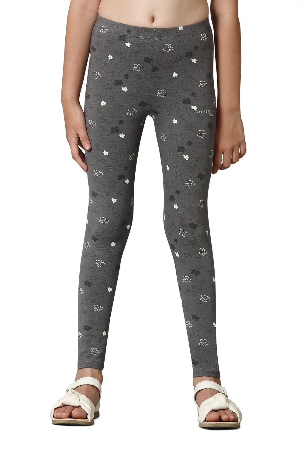 Van Heusen Girls Leggings - Power Plus Cotton Spandex - Power Plus, Allover Print, Super Soft_56302_December Bloom AOP_7-8 Years