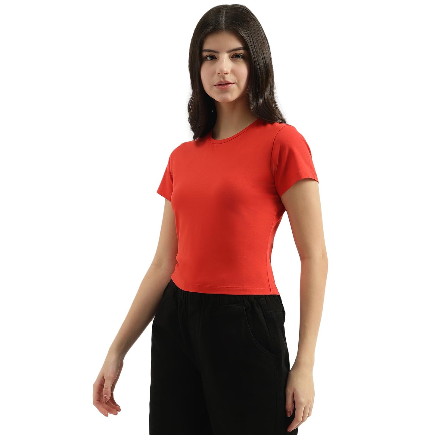 United Colors of Benetton Round Neck Solid T-Shirt (Size: L)-25P3059W3831I29L Red