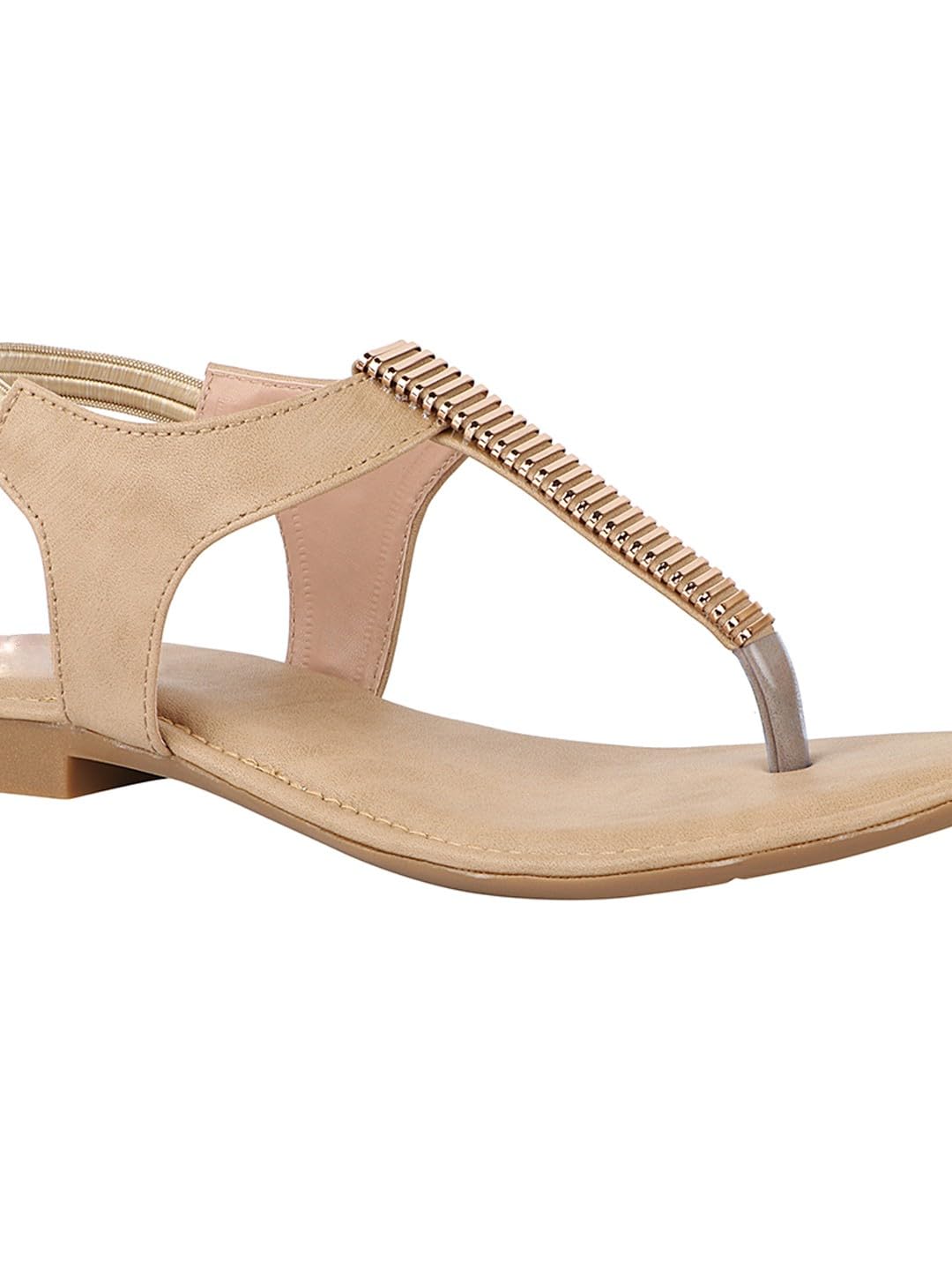 GLEMATOZ Women's Beige Flat Sandals Stylish T-Strap Slip-On Flats Casual Comfortable ||Stylish Summer Footwear with Slip-on Closure Party EU41