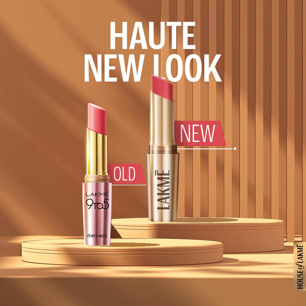 LAKMÉ Powerplay Priming Smooth Matte Finish Lightweight Lipstick, Smudgeproof, Lasts 16hrs, Hydrates Lips, Blushing Nude, 3.6g