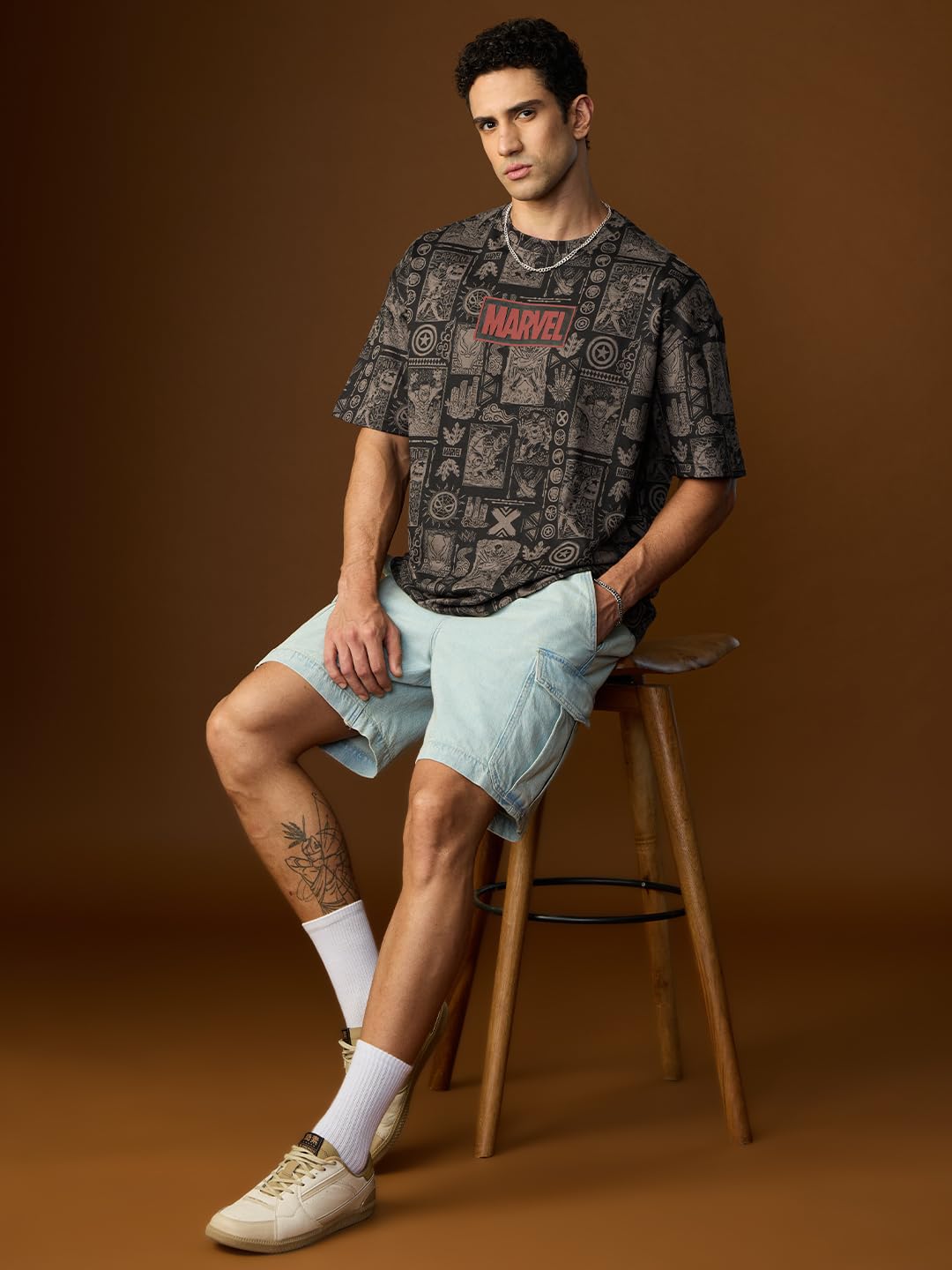 The Souled Store Marvel: Captain America Men and Boys Short Sleeves Round Neck Black Graphic Printed Cotton Oversized T-Shirts