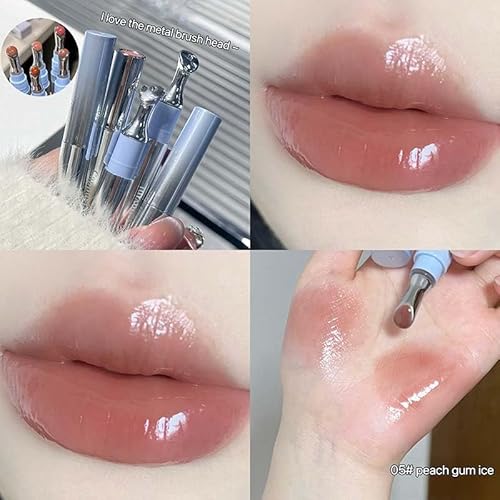Cappuvini Mirror Water Shine Essence Lip Gloss | Moist and Submissive Light Texture | Moisturizing Lip Tint with Cooling Ice Roller Applicator | Lip Protection Formula | Long-Lasting Liquid Lipstick | Ice-Themed Shades Light Pink Light Nude Color With Hig