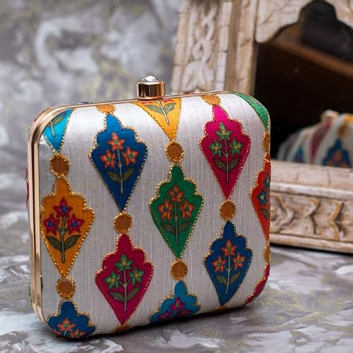 Artklim Traditional Motifs On Dreamy White Background Clutch Bag for women with Detachable Strap