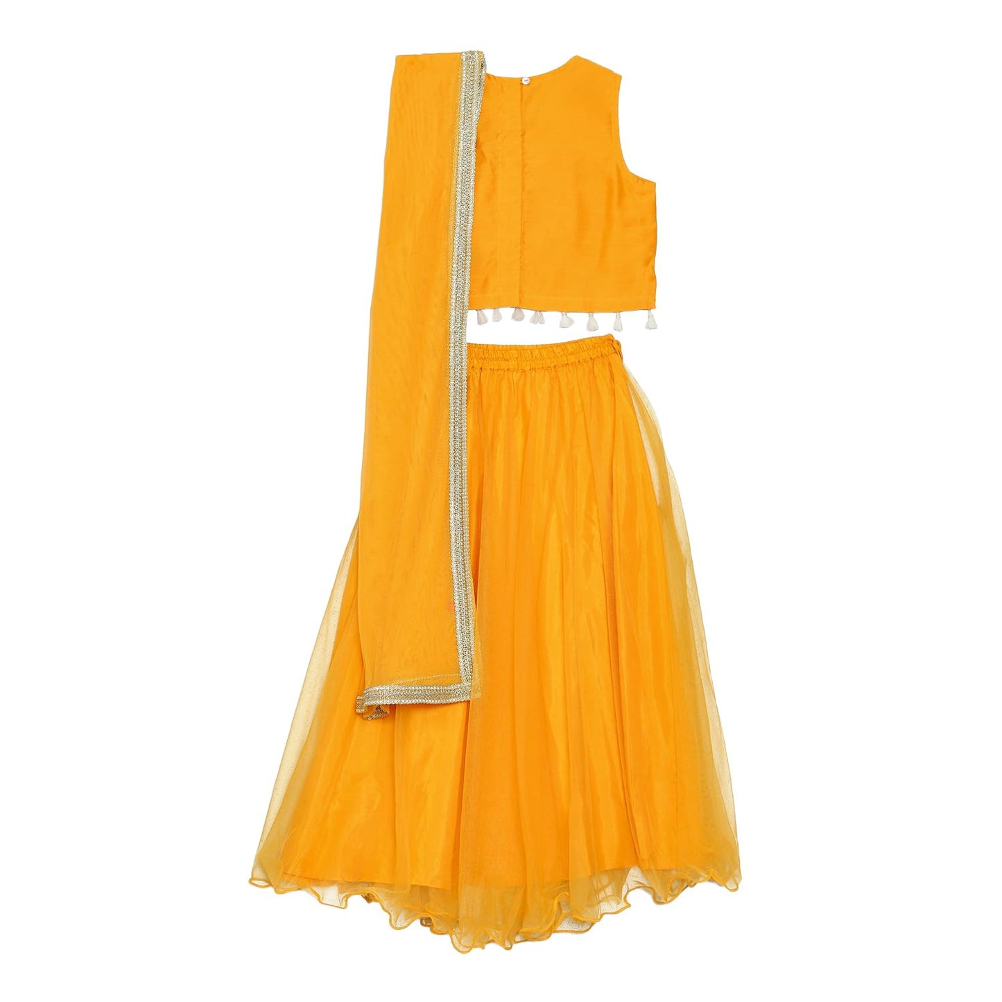 BIBA Girl's Solid Straight Polyester Readymade Lehenga Choli Set (Kwwhite Blooms5966_Yellow_9)