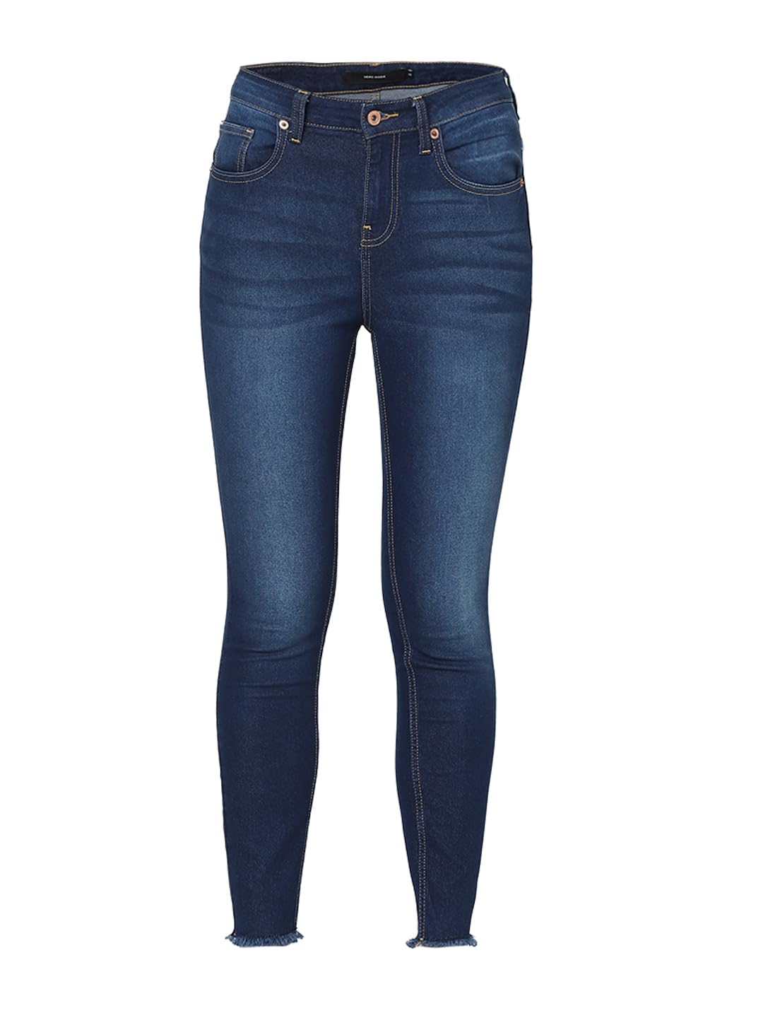 VERO MODA Women Solid Blue Cotton Skinny Fit Ankle-Length High-Rise Jeans