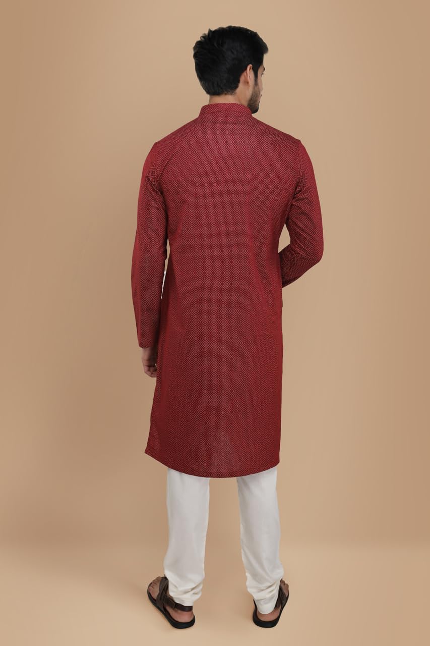 Manyavar Men's Maroon Printed Kurta (XL)