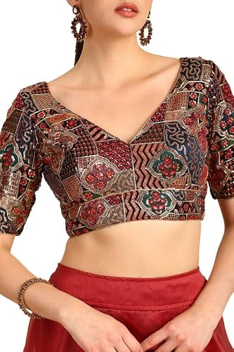 Soch Womens Black Sequinned Embellished Georgette Padded Blouse