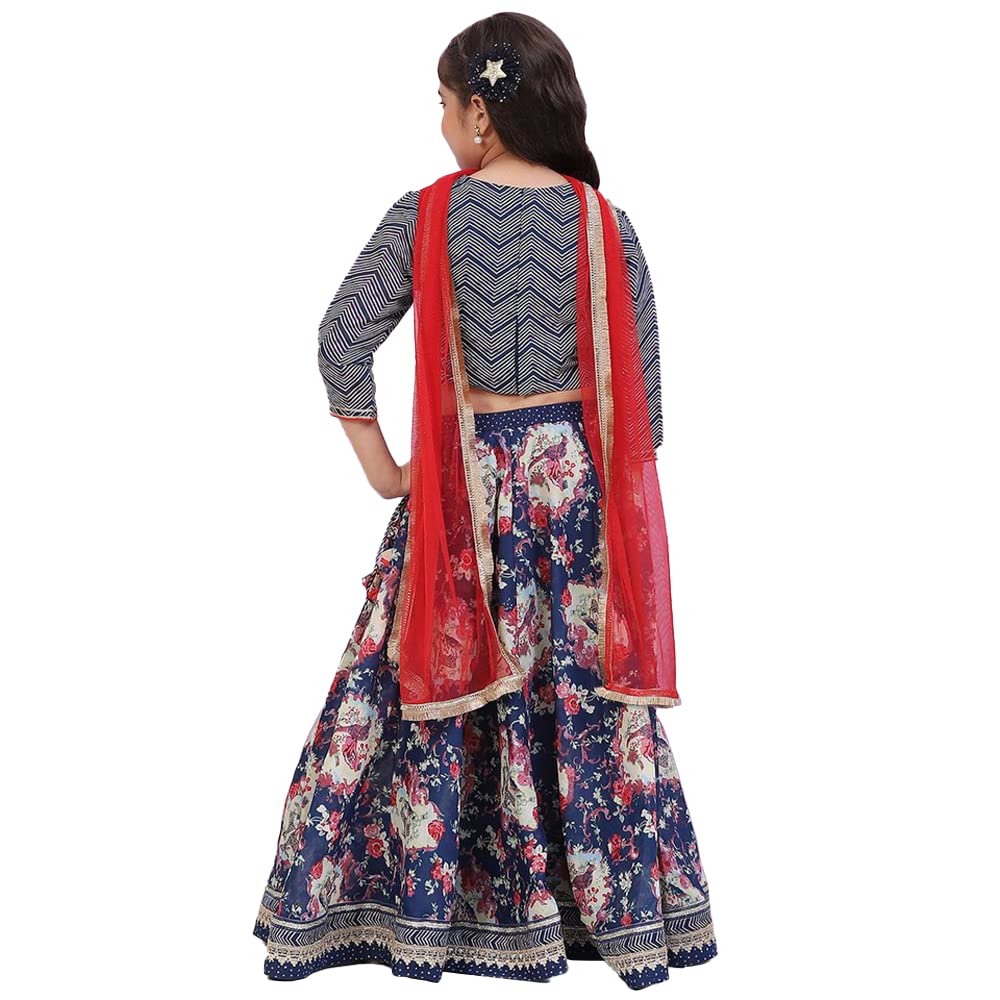 BIBA Girl's Viscose Readymade Printed Relaxed Lehenga Set (Kw4817_Navy Blue_15)