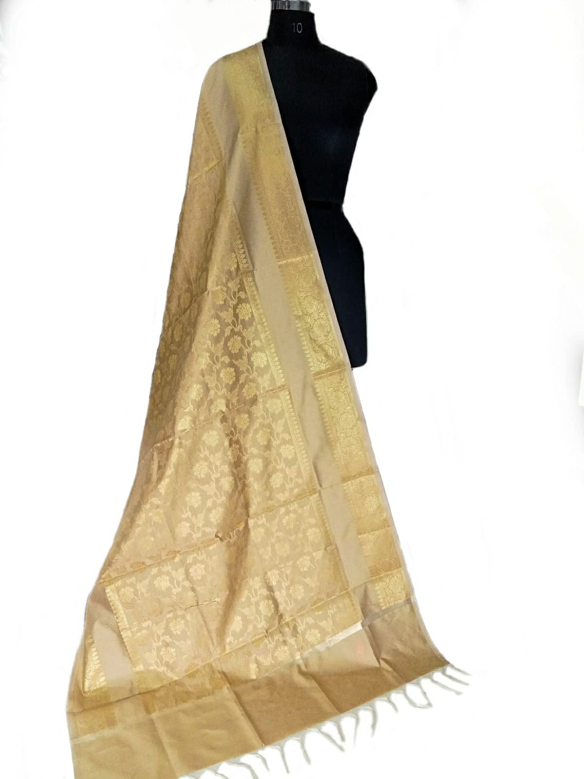The SDF India Women's Zari Design Art Silk Dupatta (Beige) Free Size