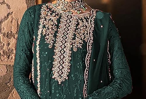 RUDRAPRAYAG Women's Georgette Semi Stitched Embroidered Work With Moti Work Anarkali Suit With Dupatta