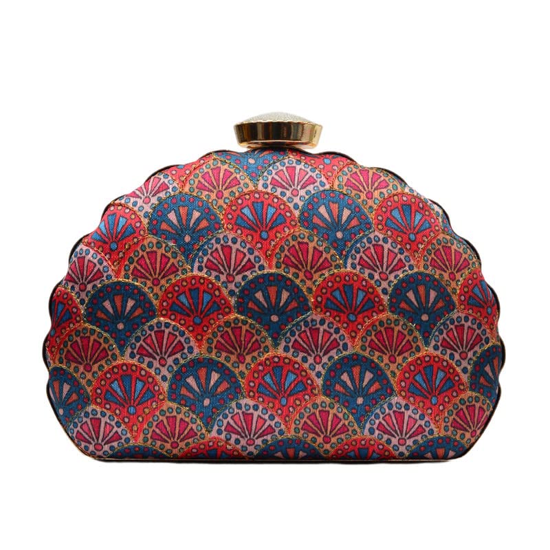 Artklim Pink Base With Embroidered Ambies Clutch Bag for Women with Detachable strap