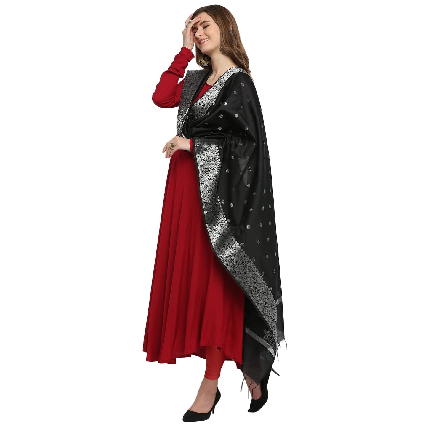 DUPATTA BAZAAR Women's Solid Silk Dupatta (DB3013_Black_Free)