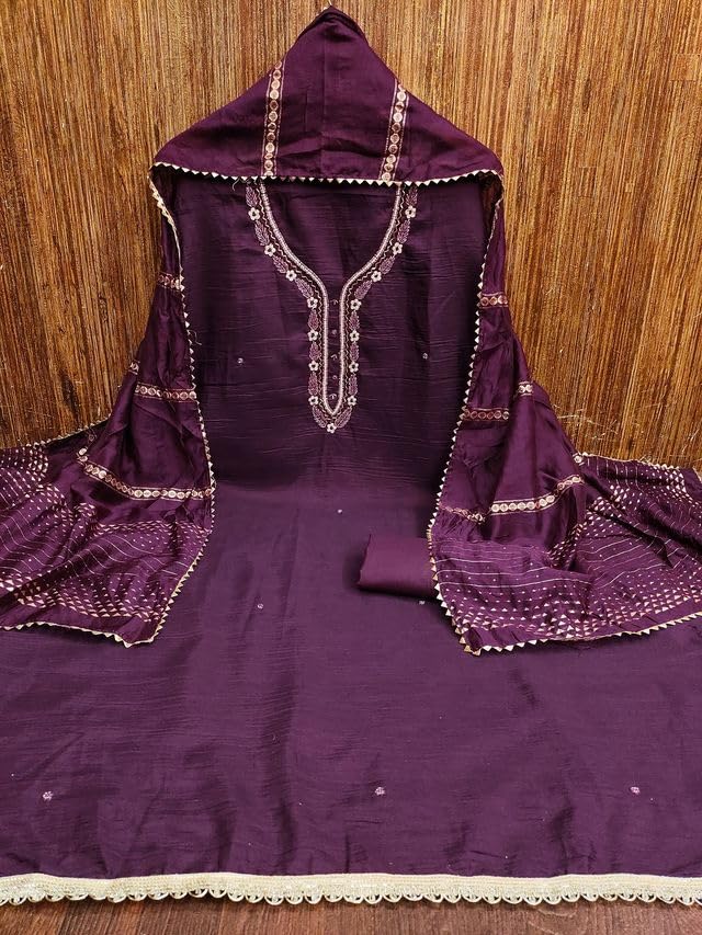 VARNI FABRICS Cotton Dress Material for Women Solid Unstitched Woman Salwar Suit Dress Material With Jacquard Dupatta Purple