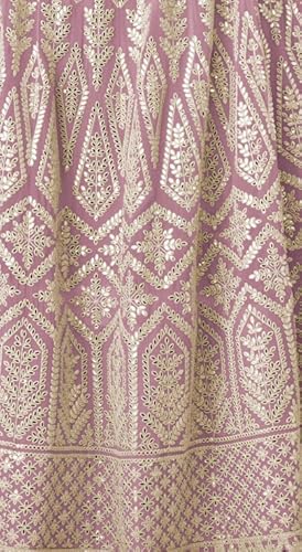 RUDRAPRAYAG Georgette Embroidery Flared Floor Length Anarkali Ethnic Gowns for Women (Semi Stitched) Lavender, Free Size