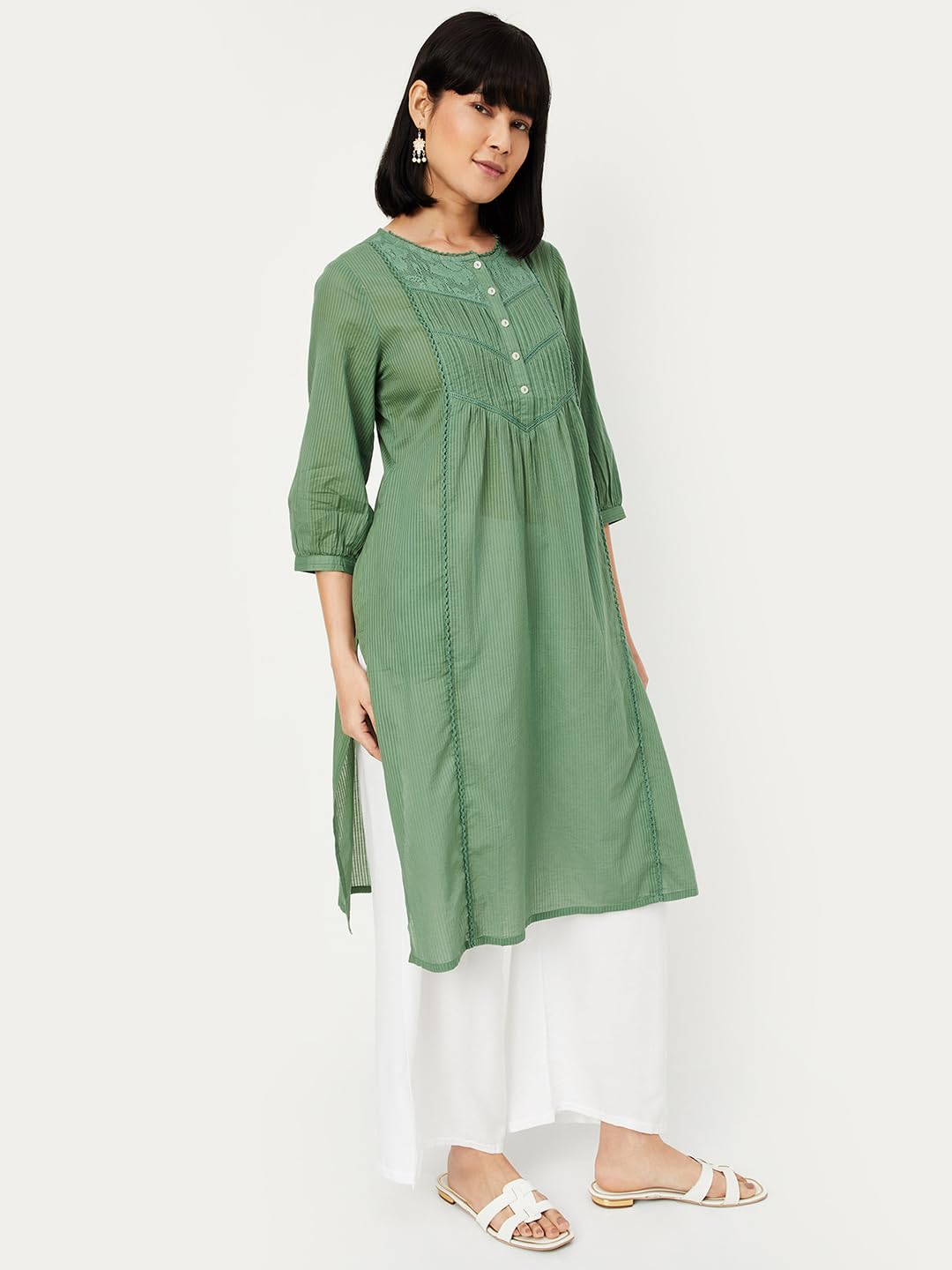 Max Women's Cotton Blend Regular Fit Kurta (SHWWPA24MIGREEN_Green