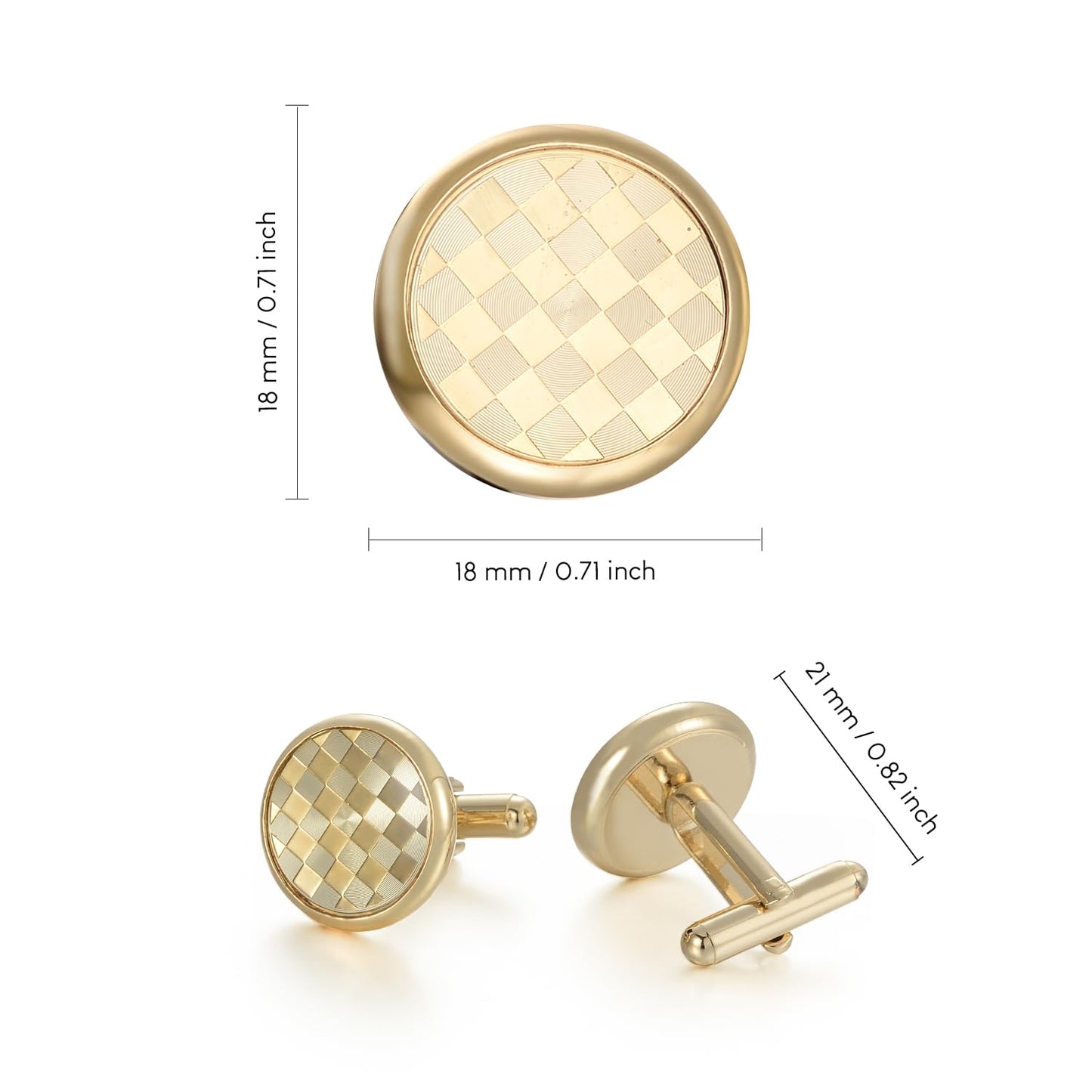UJOY Men's Cufflinks - Gold Plated, Chessboard Design, Round Shape, Suitable for Business Wedding Dinner Formal Dress, with Gift Box