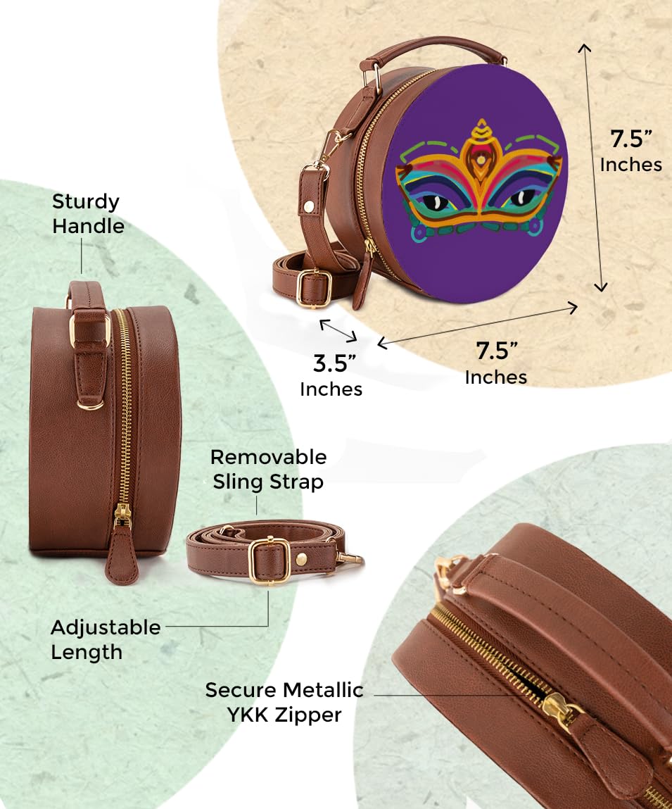Kalankit Round Sling For Women | Girls Crossbody Bags | Side Bags With Adjustable Strap | Travel Box Sling Bags | Ultimate Eyes