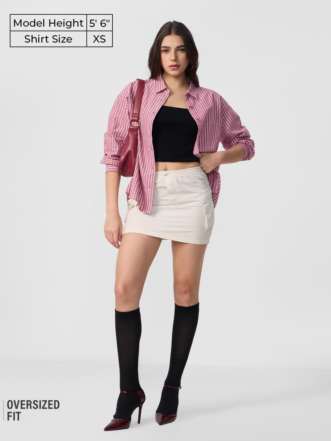 The Souled Store Cotton Linen Stripes: Roselle Women and Girls Long Sleeves Collared Neck Button Front Pink Cotton Linen Boyfriend Shirts