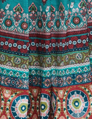 BIBA Polycotton Women Printed Flared Maxi Mix and Match(SKIRTS/T18782_Teal_L)
