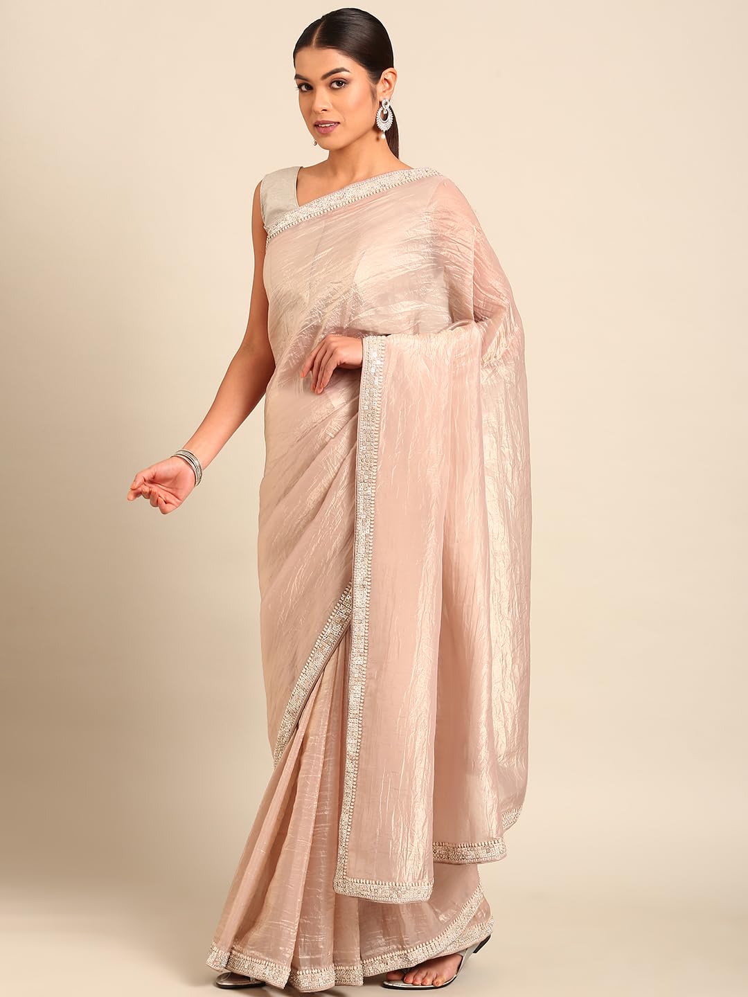 MOHEY Fawn Organza Embroidery|Stone Work Saree for Women