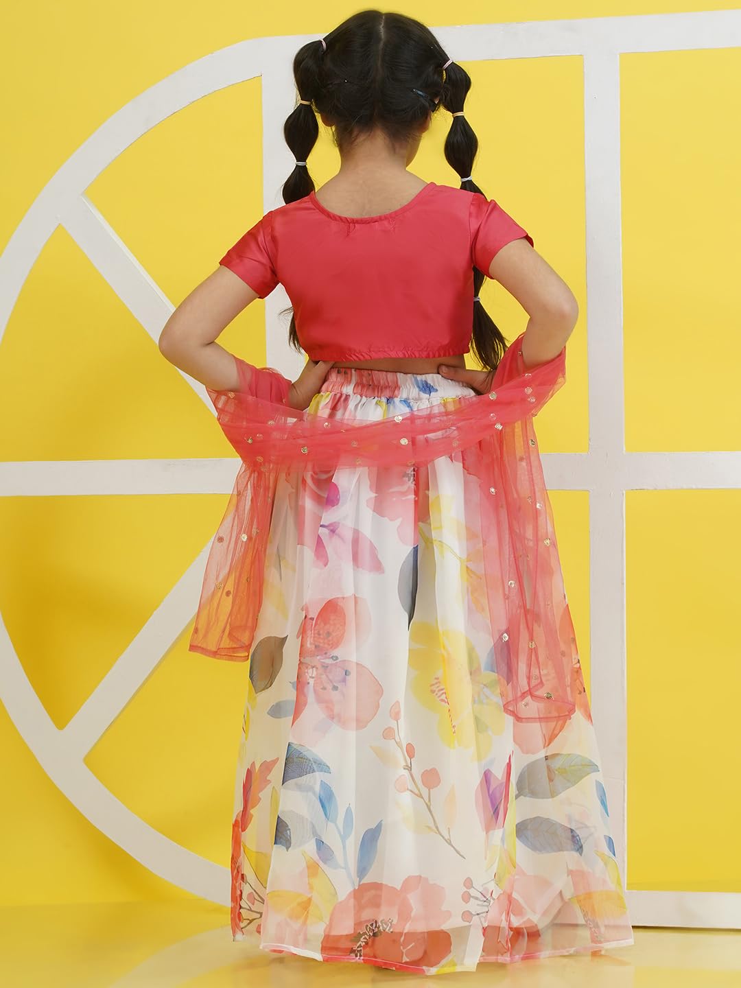 AJ DEZINES Kids Ethnic Wear Silk Blend Organza Floral Printed Pink Lehenga Choli for Girls With Dupatta (G-LH-16-PINK-36)