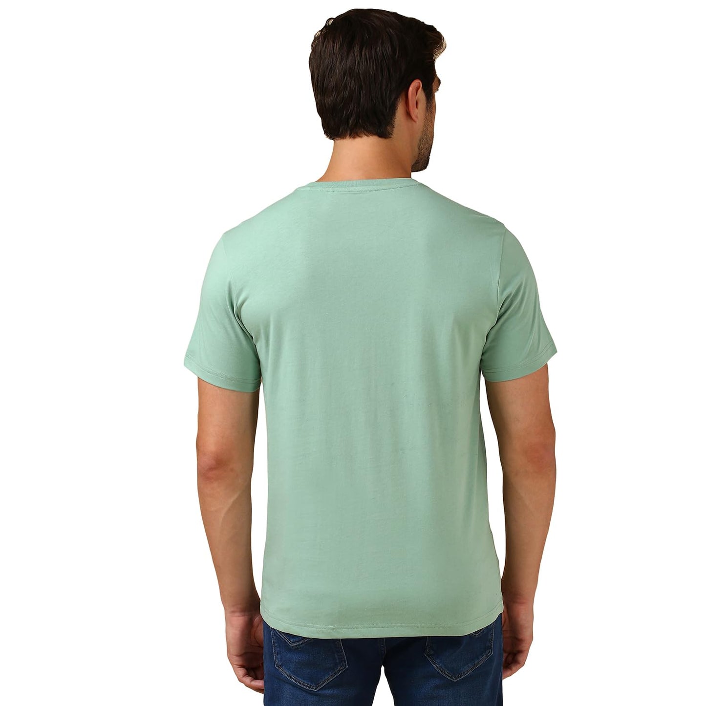 Van Heusen Men's Solid Regular Fit T-Shirt (60052_Pack of 1_Green