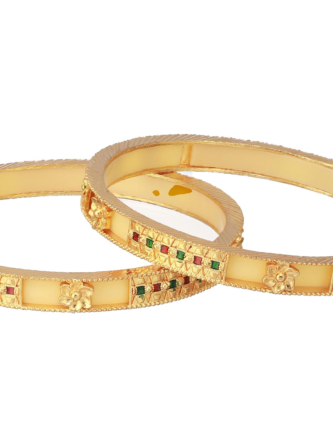 Priyaasi Yellow Multicolor Stone-Studded Geometric GoldPlated Bangle Set of 2