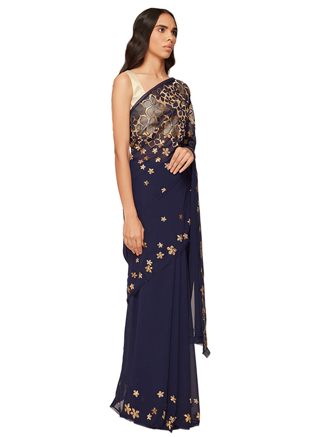 SATYAPAUL Women's Georgette Saree With Blouse Piece (8907544987052_Blue)