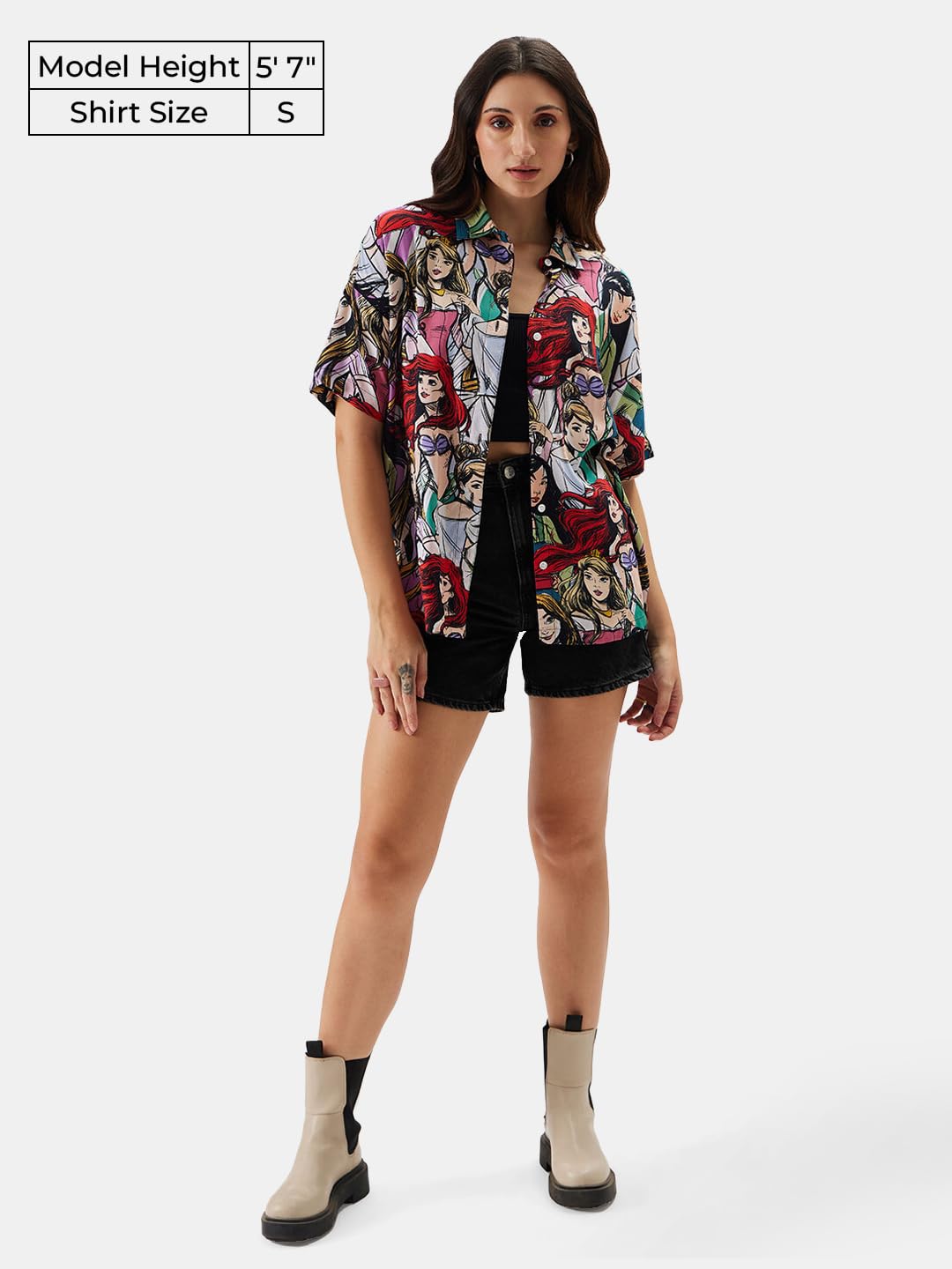 The Souled Store Official Disney: Princess Women and Girls Regular fit Graphic Printed Half Sleeve Cotton Multicolored Women Shirts