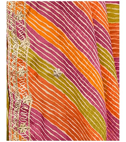 Laxmipati Sarees Women's Zari Work Laheriya Printed Tissue Silk Saree in Multicolor Color with unstitched Blouse Material - Embrace Latest Style And Timeless Elegance in this Exquisite Attire