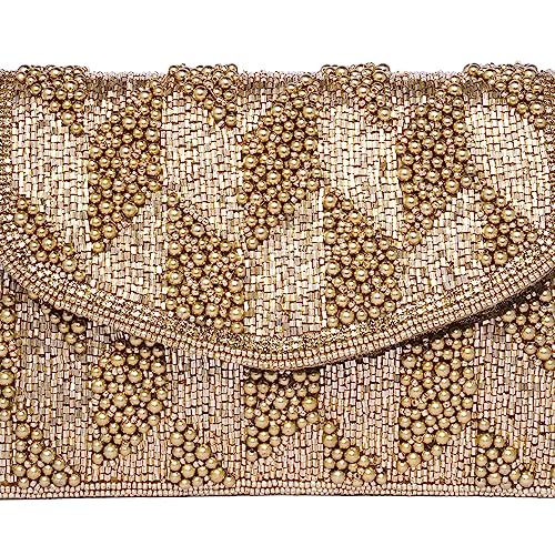 Peora Gold Clutch Purses for Women Handmade Evening Sling Handbag Stylish Bridal Fashion Clutch Bag for Girls (C158G)
