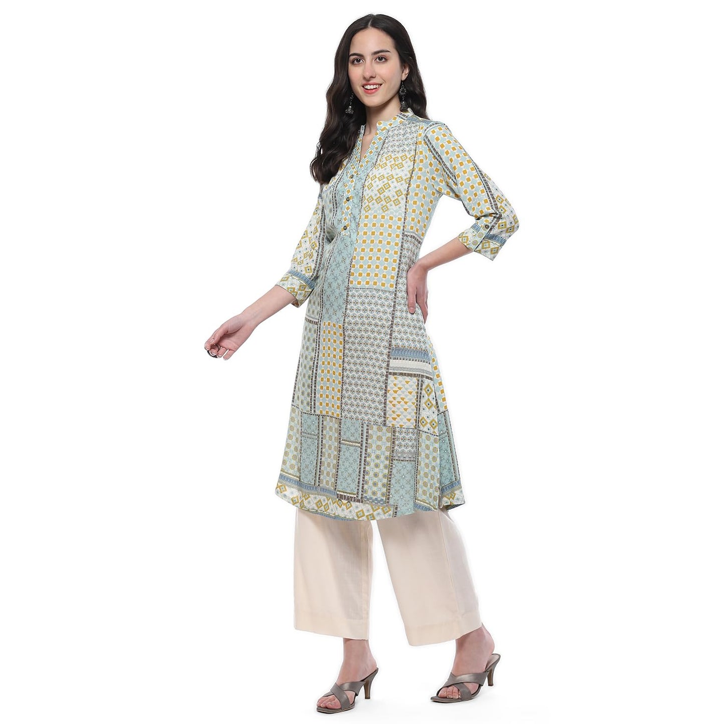 BIBA Women Rayon Printed Straight Regular Fit Kurta Mix and Match(Azul Collection20485_Teal_36)