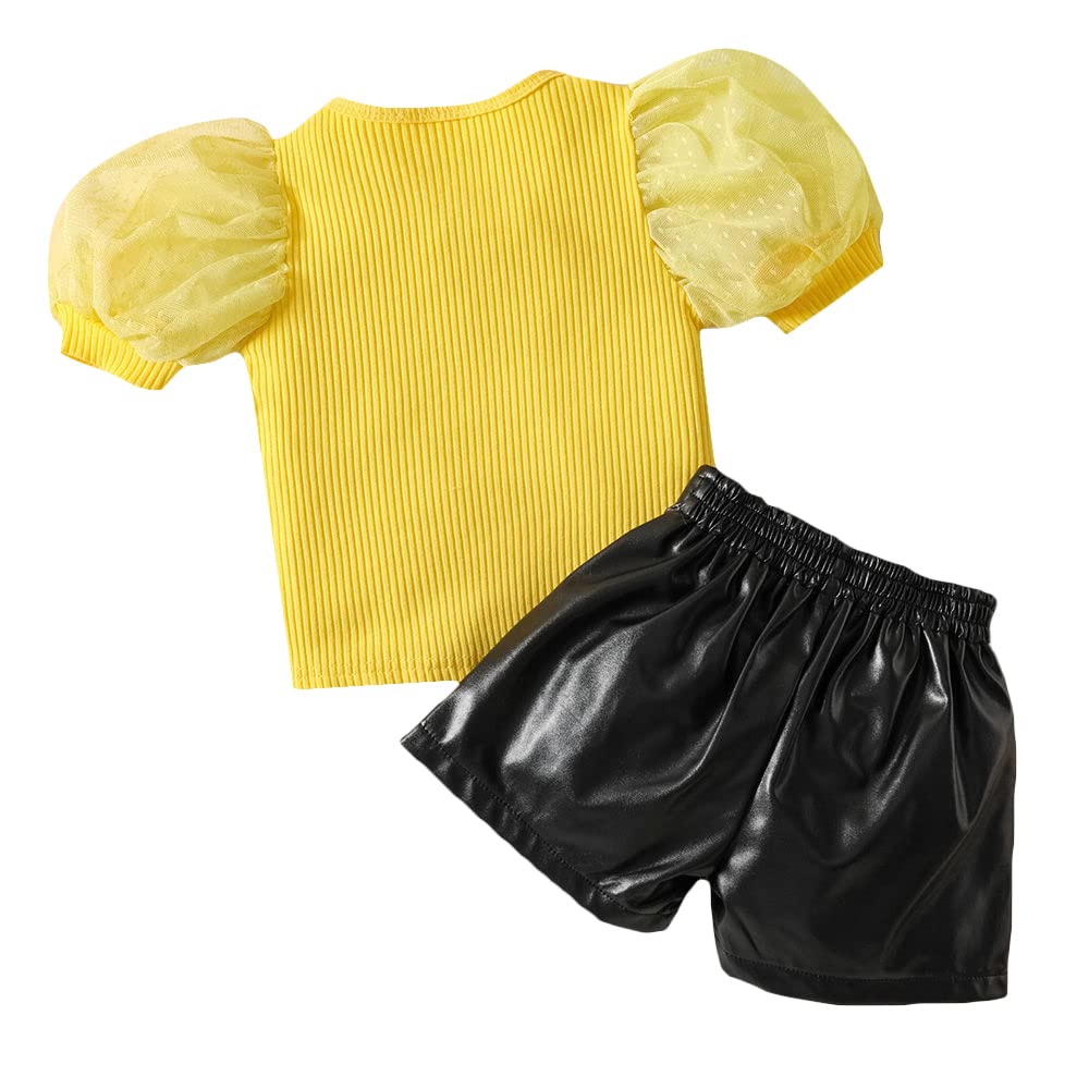 Hopscotch Girls Cotton, Elastane Solid T-shirt And Short Set in Yellow Color For Ages 2-3 Years (XIQ-4185374)