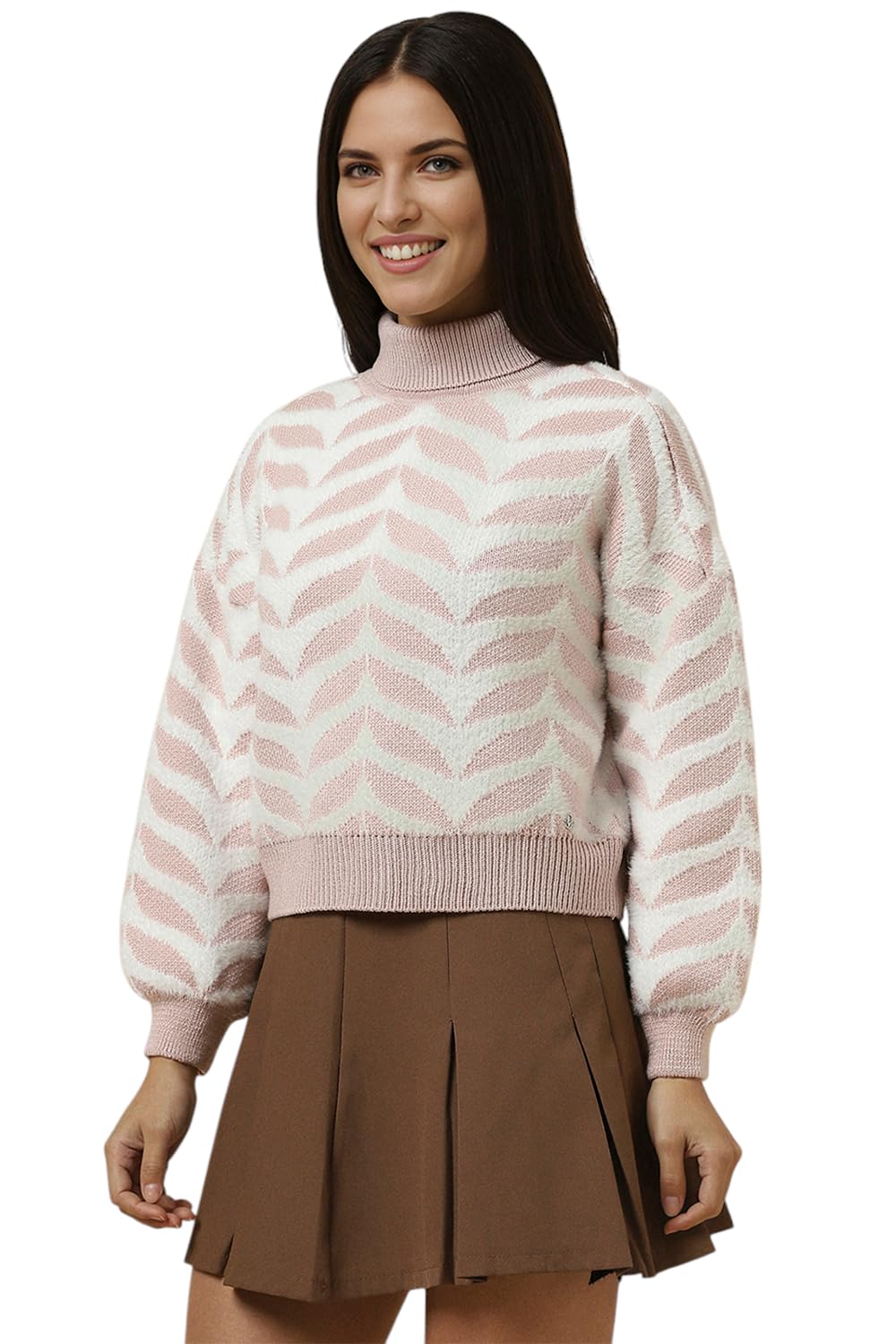 Allen Solly Women Pink Print Turtle Neck Casual Sweater
