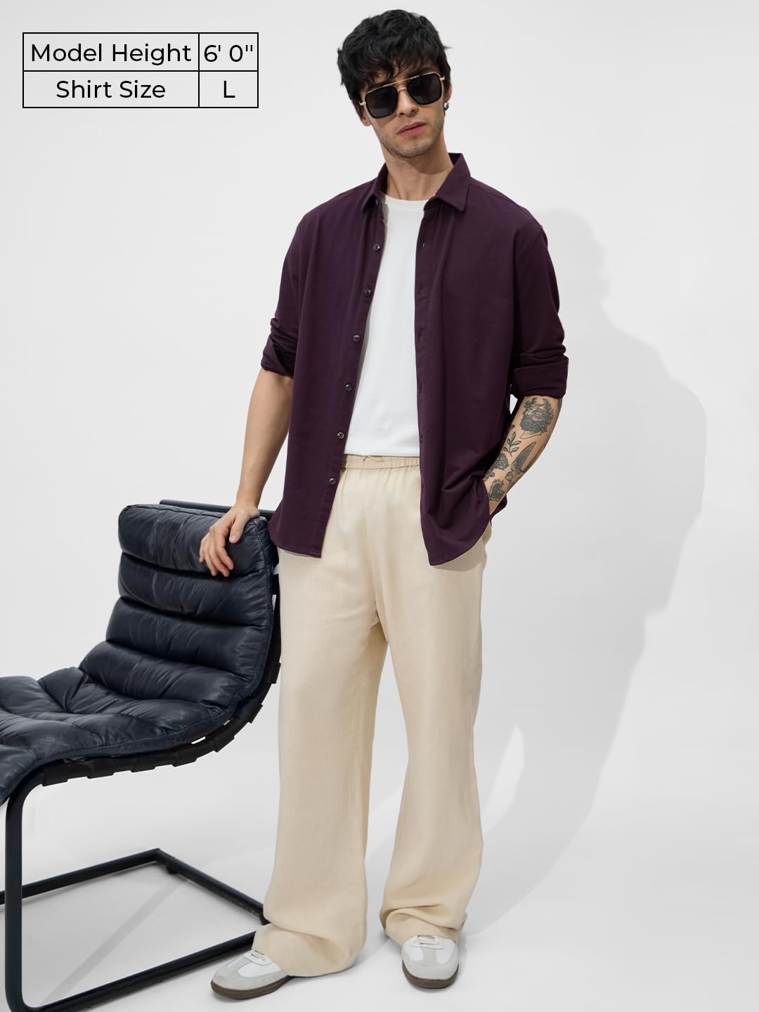 The Souled Store Mulberry Men and Boys Long Sleeves Collared Neck Button Front Regular Fit Cotton Textured Shirts