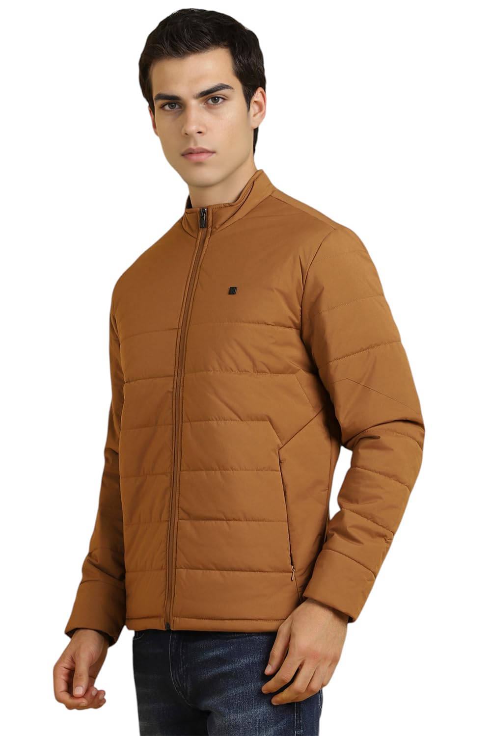 Men Brown Solid Full Sleeves Casual Jacket