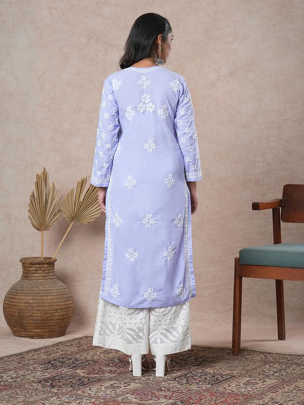Ada Hand Embroidered Lucknowi Chikankari Cotton Kurta Kurti Tunic for Women A411700 Mauve (2XL)