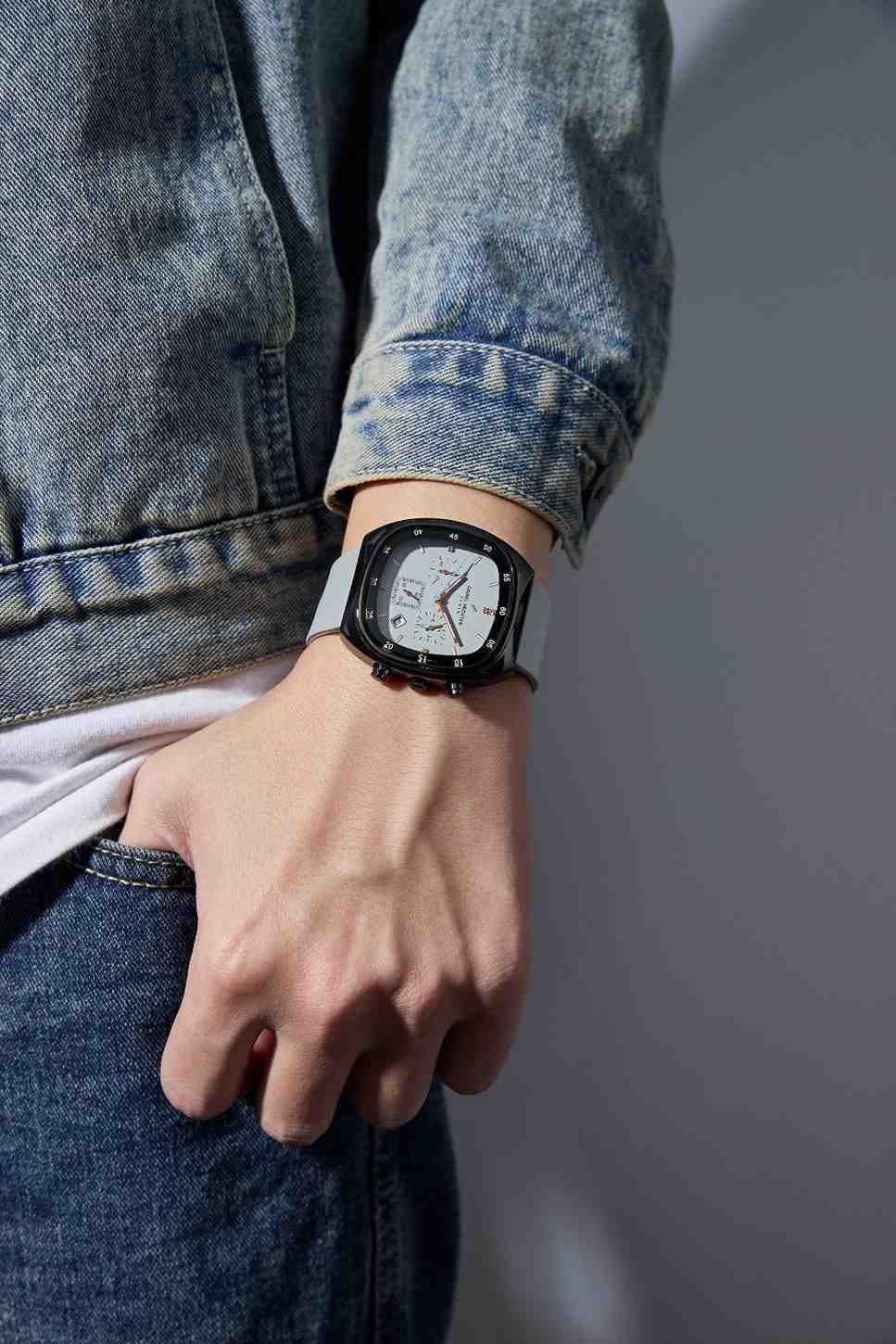 Daniel Hechter Paris Bercy Collection Modern Multi Functional Watch for Men with Square Dial and Silicon Band-DHM1001 (Dial: Black Strap: Grey)