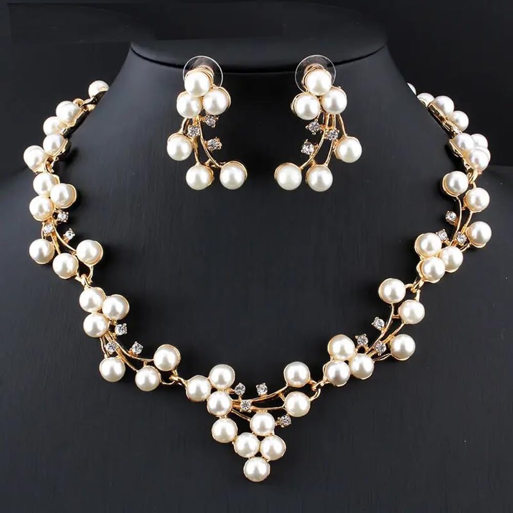 Shining Diva Fashion Women Latest Stylish Design Fancy Pearl Necklace Jewellery Set (15213s)