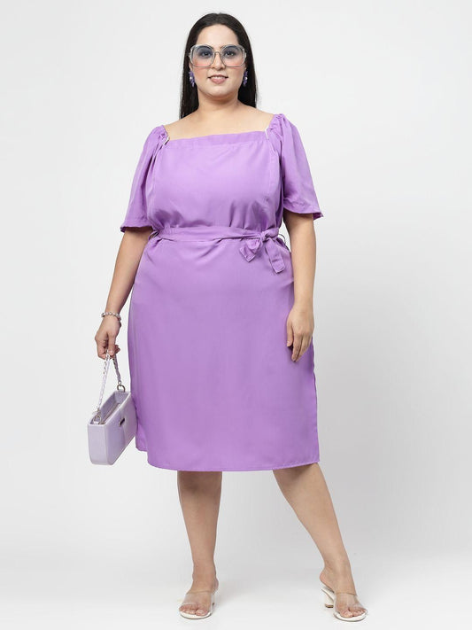 Flambeur Plus Size Lavender Solid Flared Short Dress for Women