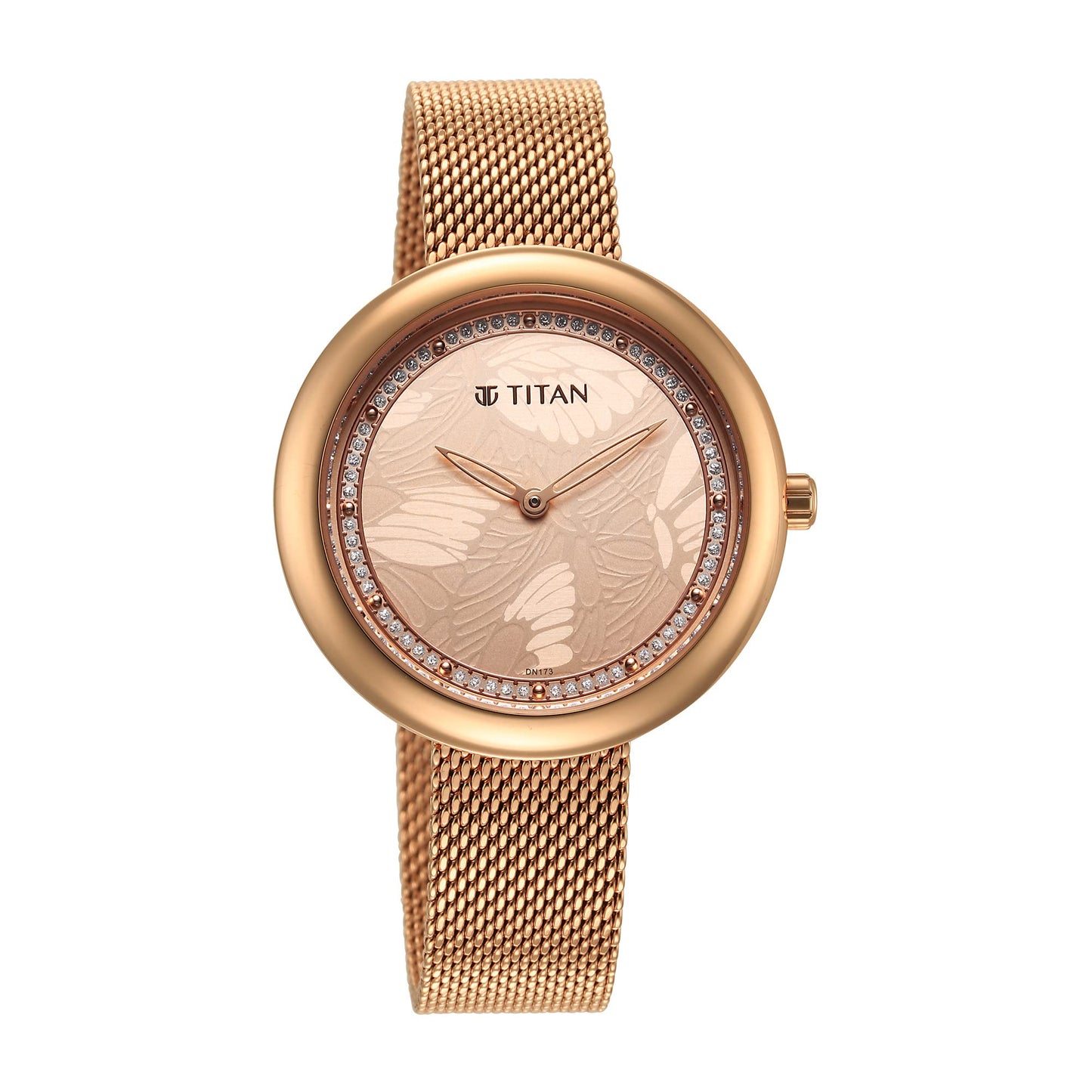 Titan Glitz Rose Gold Dial Stainless Steel Strap Analog Watch for Women-NS95210WM01
