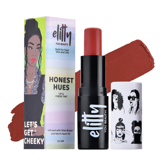 Elitty Honest Hues - Vegan & Cruelty Free Yummy Peach Lip Tint Infused with Witch Hazel & Shea Butter for Moistured & Hydrated Lips, Cheeks & Eyes