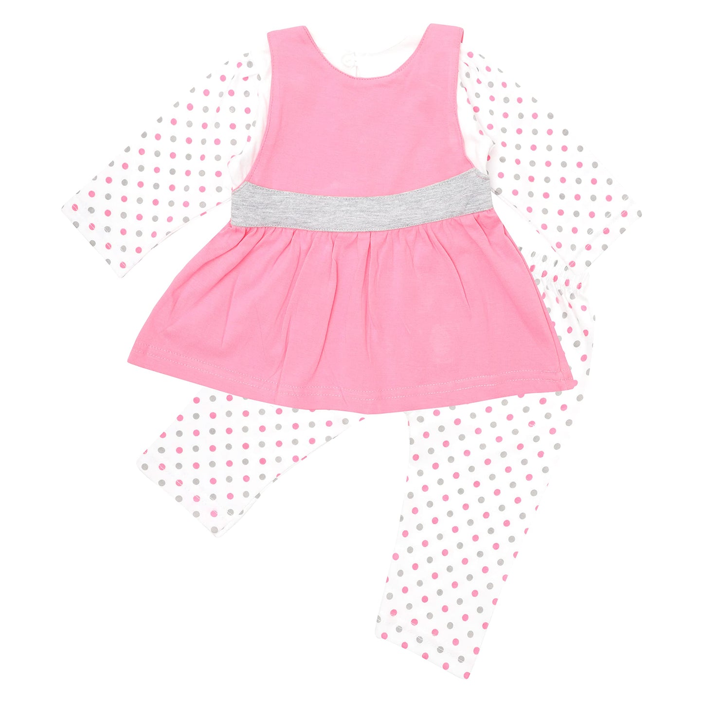 NammaBaby Premium Baby Girls Full Sleeves Frock with Pant Baby Girl's Cotton Frock with Leggings, Capriset- Pack of 1 (Pink, 6-12 Months)