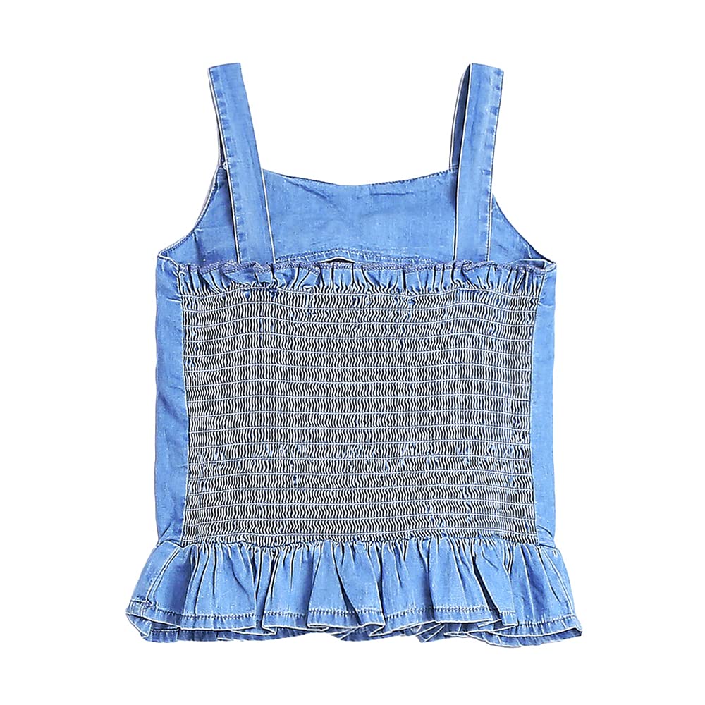Hopscotch Girls Solid BlouseShorts Set In Blue Color for Ages 4-5 Years