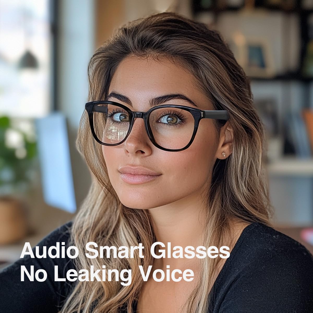 Smart Glasses with Wand Stick,No Leaking Voice, Bluetooth Smart Sunglasses,HiFi 3D Surround,Dual-Mic Noise Cancellation, Music/Game Mode, Detachable Frame (Square-framed, Black+Transparent Lens)